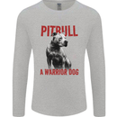 Pitbull Warrior Dog Mens Long Sleeve T-Shirt Sports Grey