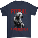 Pitbull Warrior Dog Mens T-Shirt 100% Cotton Navy Blue