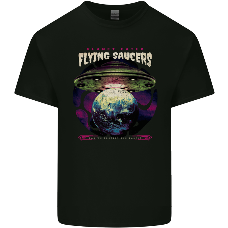 Planet Eating Flying Saucers Alien UFO Kids T-Shirt Childrens Black