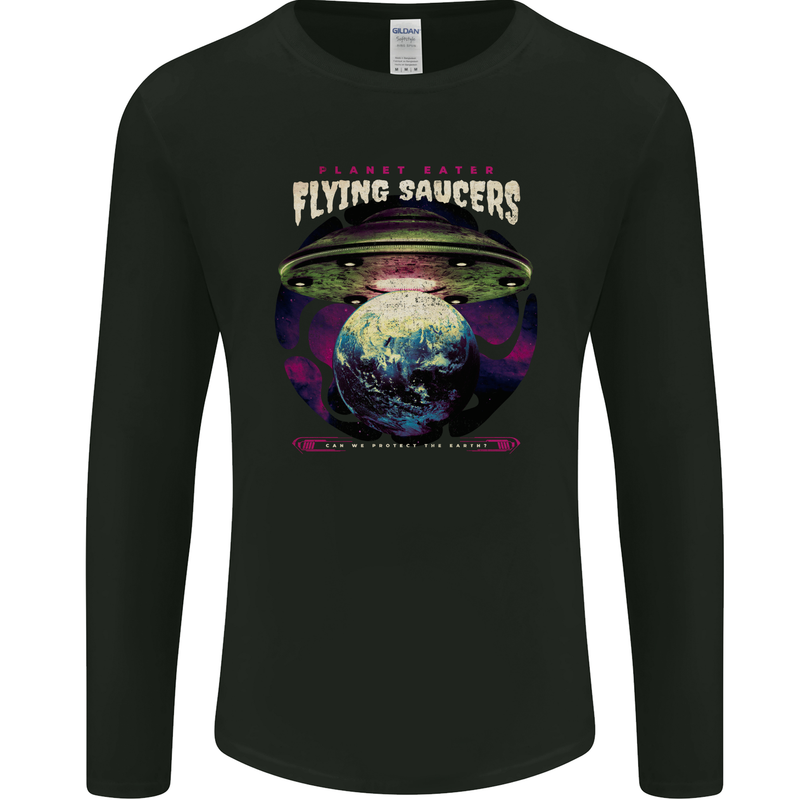 Planet Eating Flying Saucers Alien UFO Mens Long Sleeve T-Shirt Black