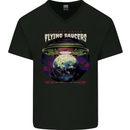 Planet Eating Flying Saucers Alien UFO Mens V-Neck Cotton T-Shirt Black