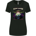 Planet Eating Flying Saucers Alien UFO Womens Wider Cut T-Shirt Black