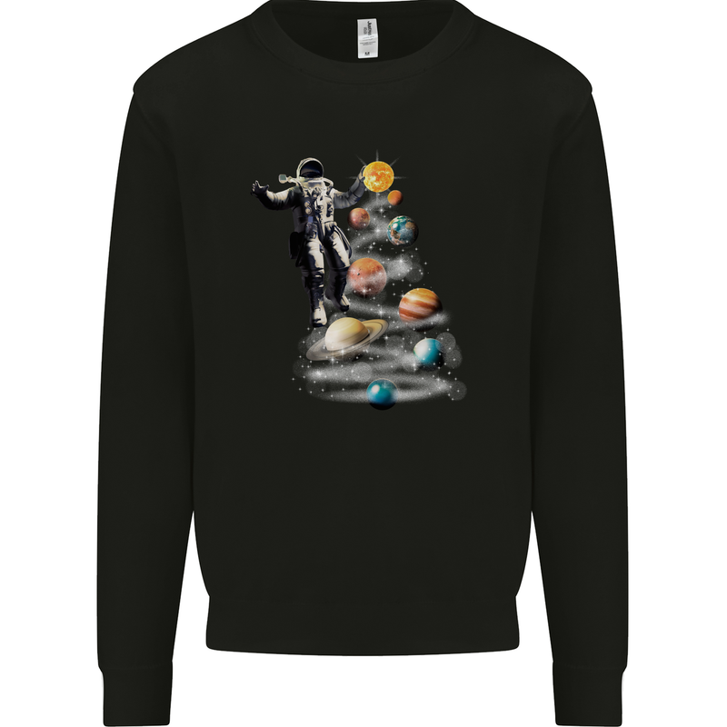 Planets Christmas Tree Space Astronaut Xmas Kids Sweatshirt Jumper Black