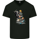 Planets Christmas Tree Space Astronaut Xmas Mens V-Neck Cotton T-Shirt Black