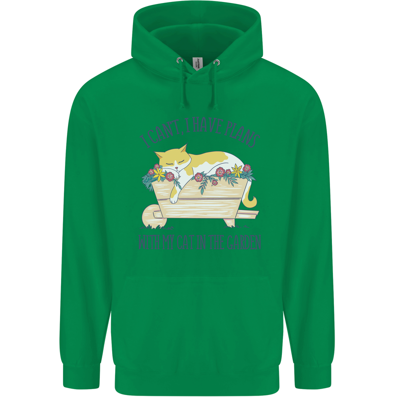 Plans With My Cat in the Garden Gardener Childrens Kids Hoodie Irish Green