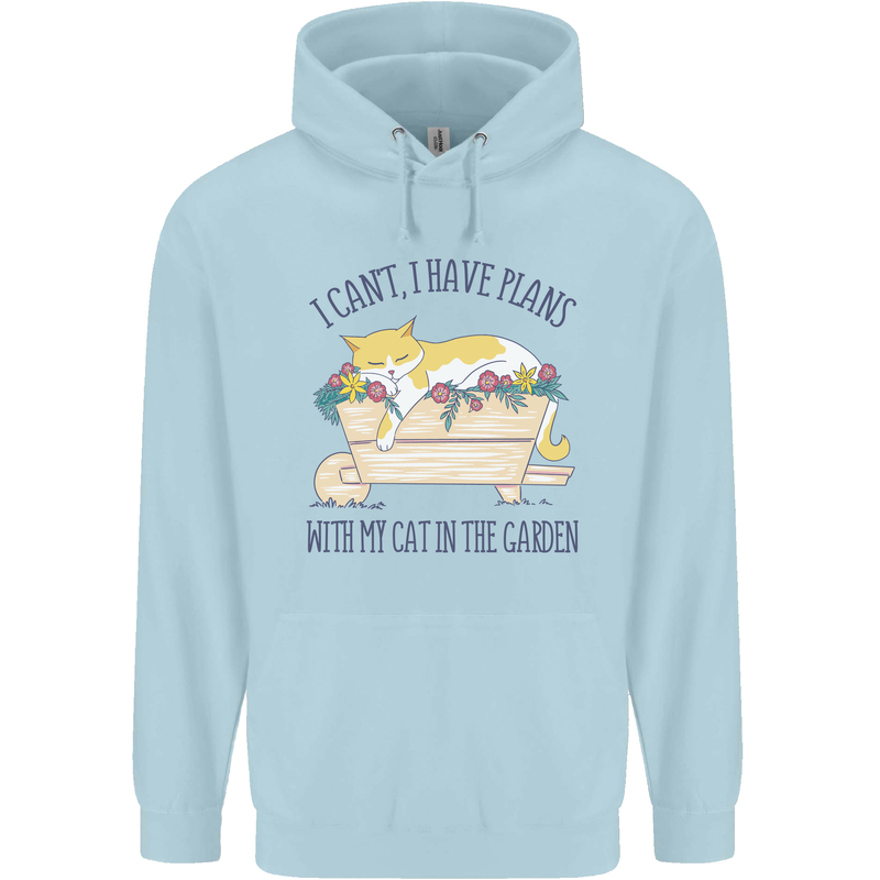 Plans With My Cat in the Garden Gardener Childrens Kids Hoodie Light Blue