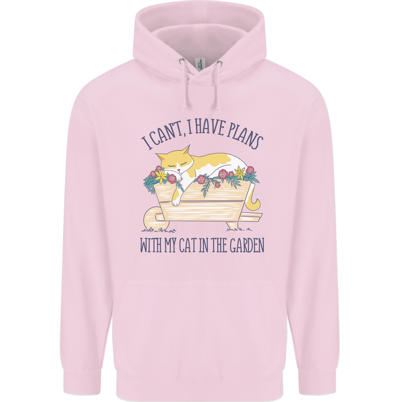 Plans With My Cat in the Garden Gardener Childrens Kids Hoodie Light Pink