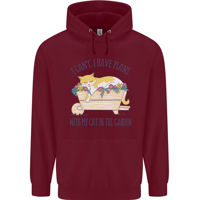 Plans With My Cat in the Garden Gardener Childrens Kids Hoodie Maroon