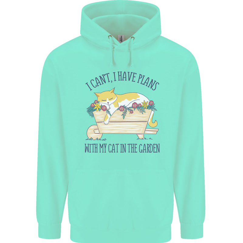 Plans With My Cat in the Garden Gardener Childrens Kids Hoodie Peppermint