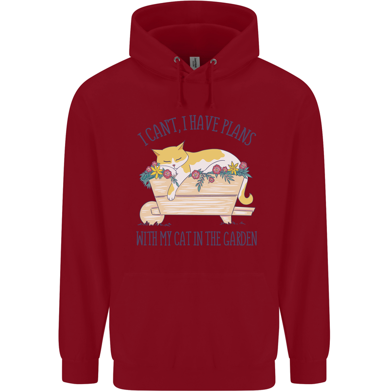 Plans With My Cat in the Garden Gardener Childrens Kids Hoodie Red