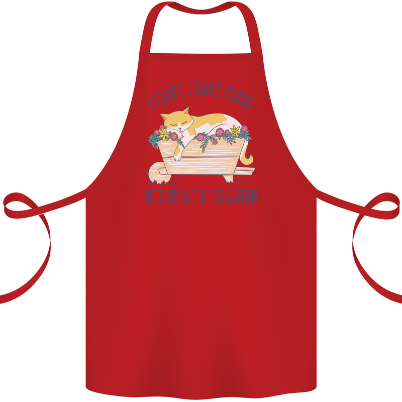Plans With My Cat in the Garden Gardener Cotton Apron 100% Organic Red