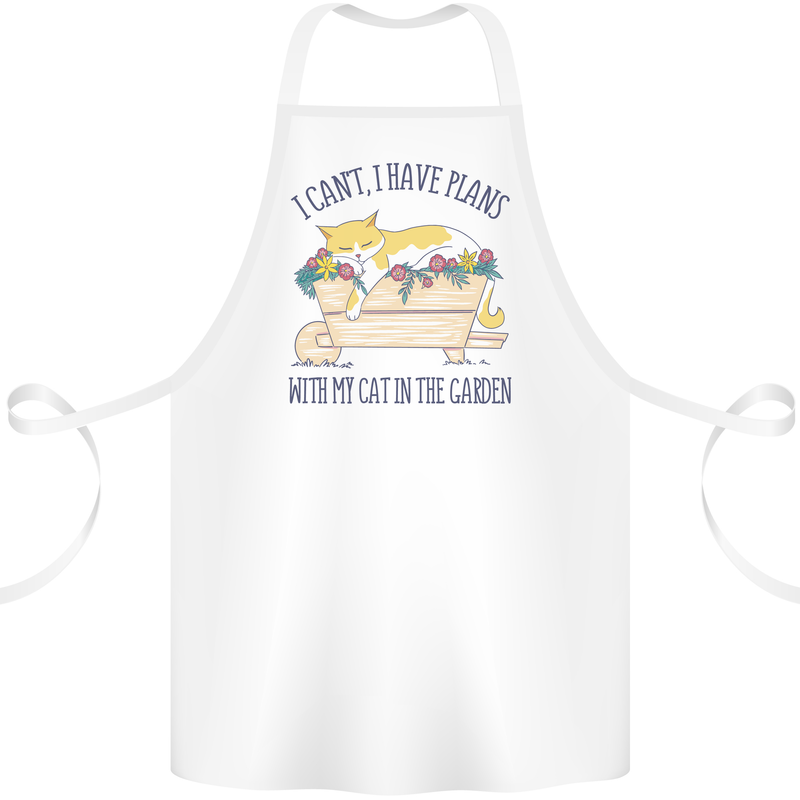 Plans With My Cat in the Garden Gardener Cotton Apron 100% Organic White