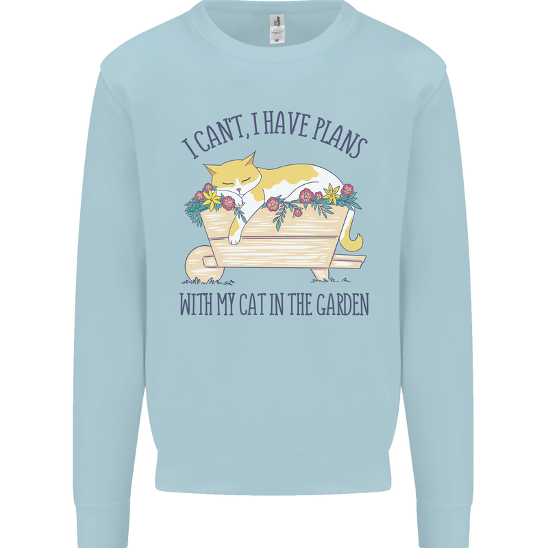 Plans With My Cat in the Garden Gardener Kids Sweatshirt Jumper Light Blue