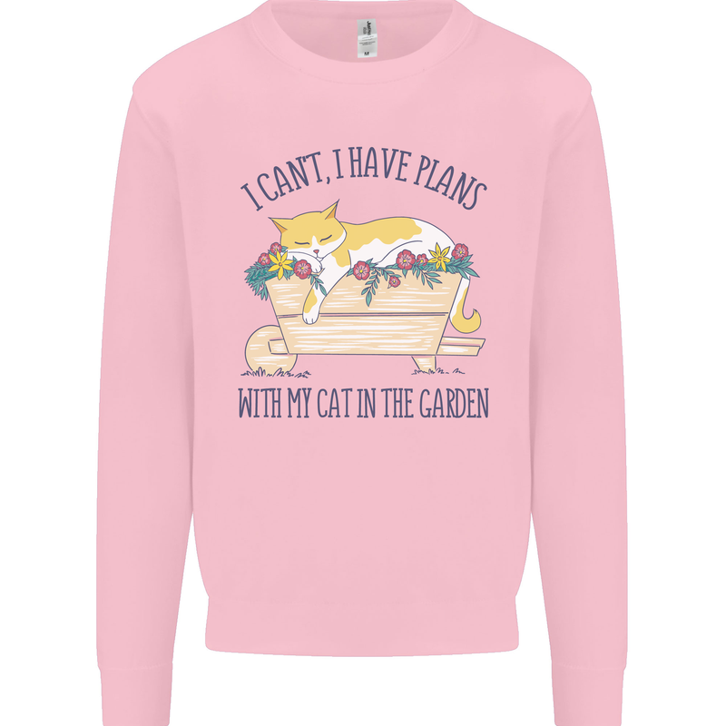 Plans With My Cat in the Garden Gardener Kids Sweatshirt Jumper Light Pink