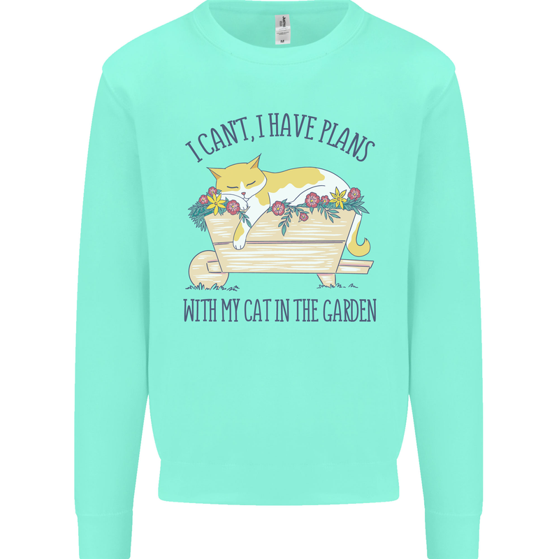 Plans With My Cat in the Garden Gardener Kids Sweatshirt Jumper Peppermint