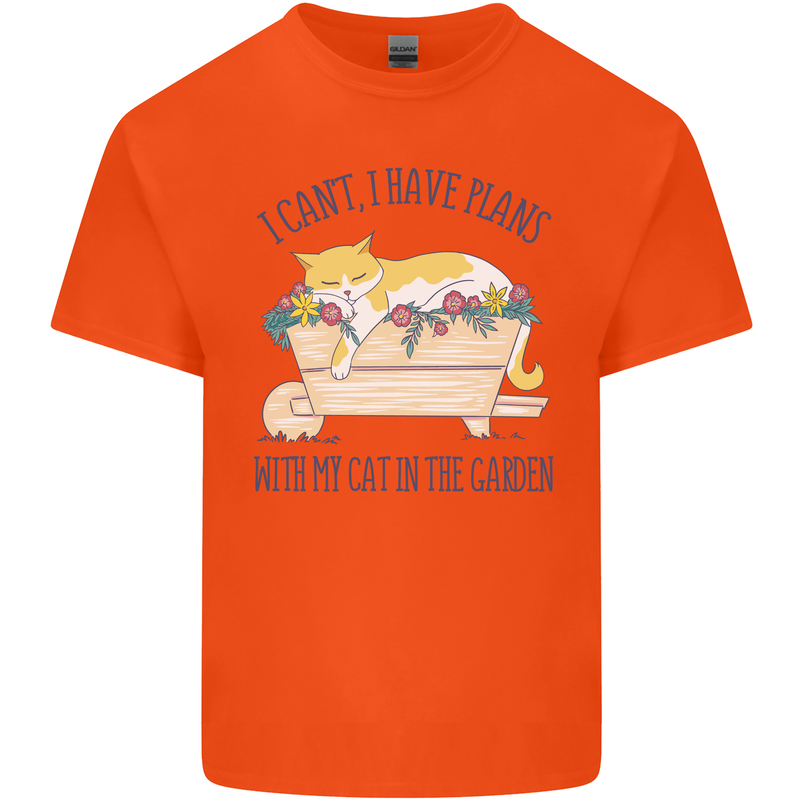 Plans With My Cat in the Garden Gardener Kids T-Shirt Childrens Orange