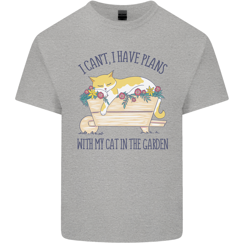 Plans With My Cat in the Garden Gardener Kids T-Shirt Childrens Sports Grey