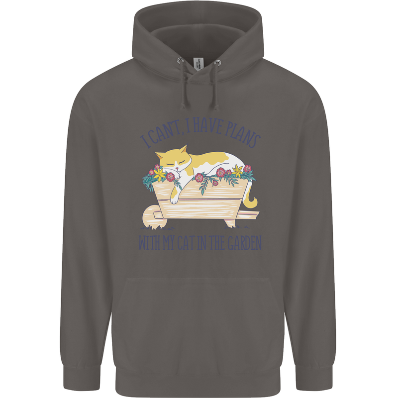 Plans With My Cat in the Garden Gardener Mens 80% Cotton Hoodie Charcoal