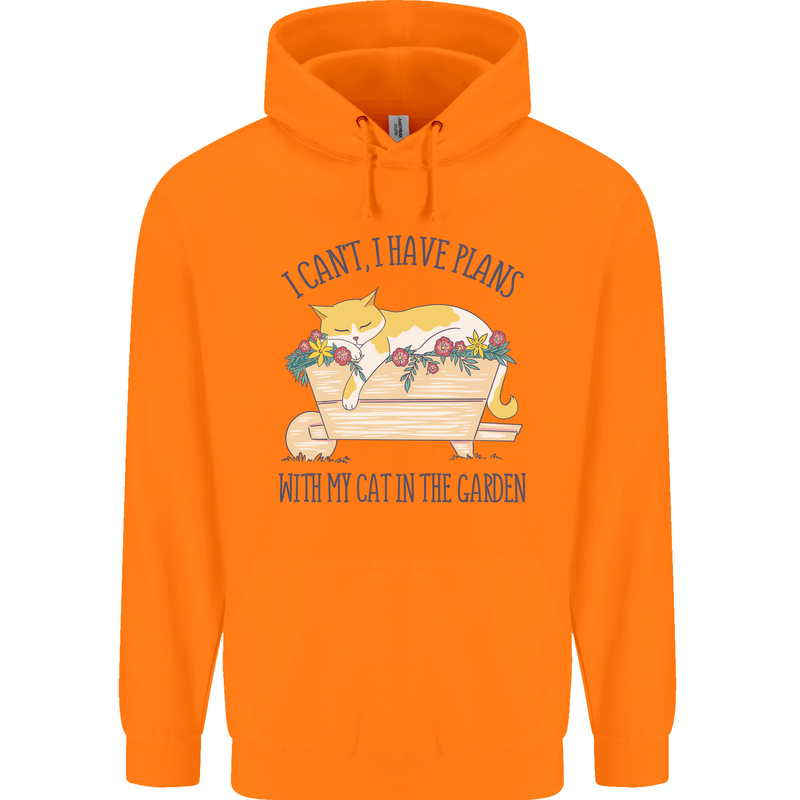 Plans With My Cat in the Garden Gardener Mens 80% Cotton Hoodie Orange