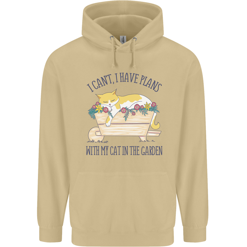 Plans With My Cat in the Garden Gardener Mens 80% Cotton Hoodie Sand