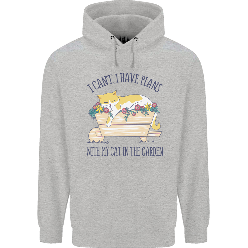 Plans With My Cat in the Garden Gardener Mens 80% Cotton Hoodie Sports Grey