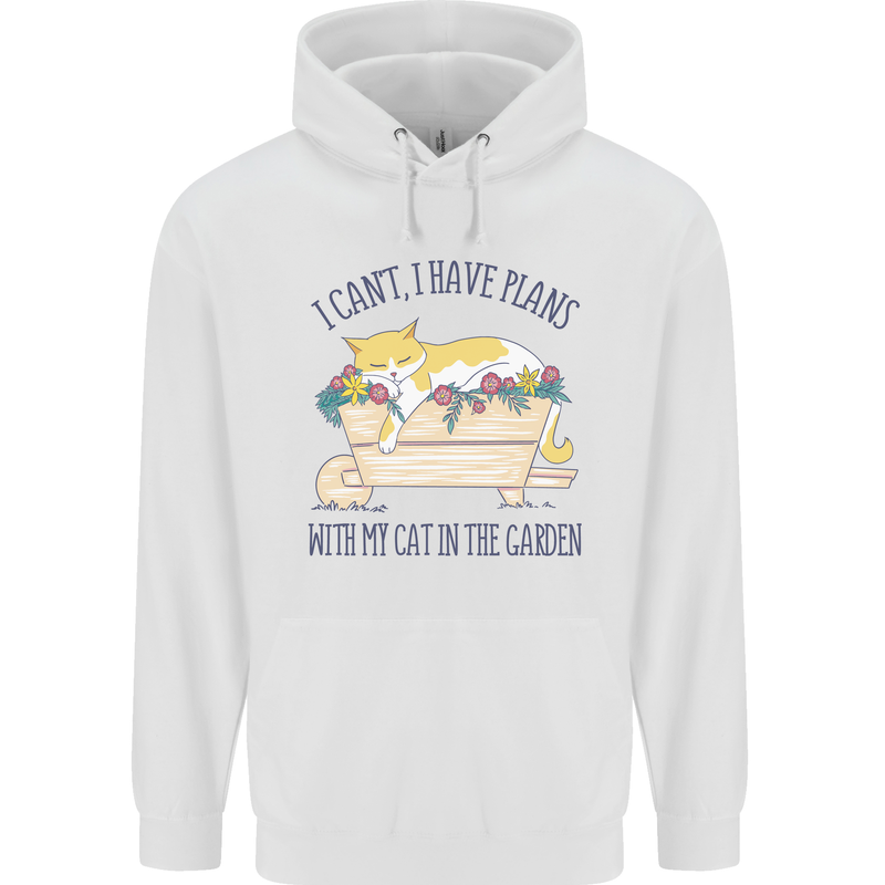 Plans With My Cat in the Garden Gardener Mens 80% Cotton Hoodie White