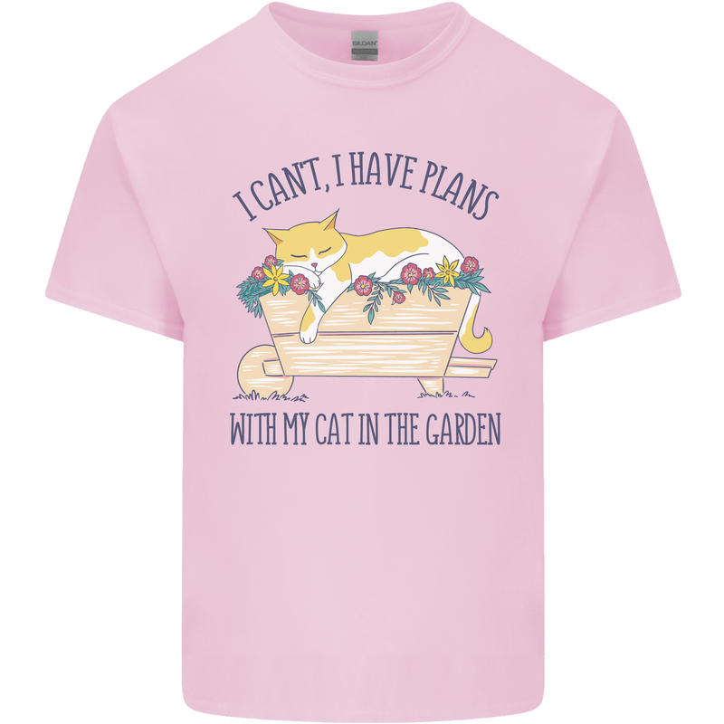 Plans With My Cat in the Garden Gardener Mens Cotton T-Shirt Tee Top Light Pink