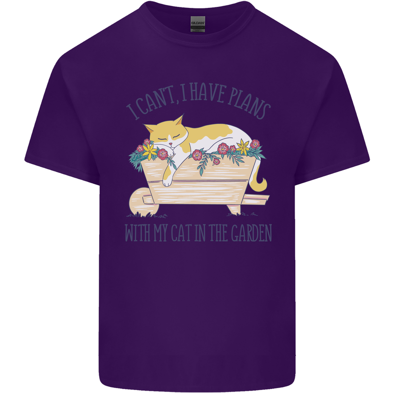 Plans With My Cat in the Garden Gardener Mens Cotton T-Shirt Tee Top Purple