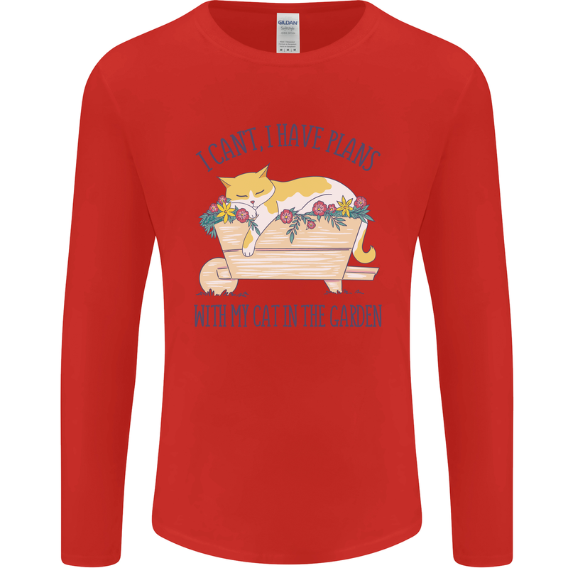 Plans With My Cat in the Garden Gardener Mens Long Sleeve T-Shirt Red