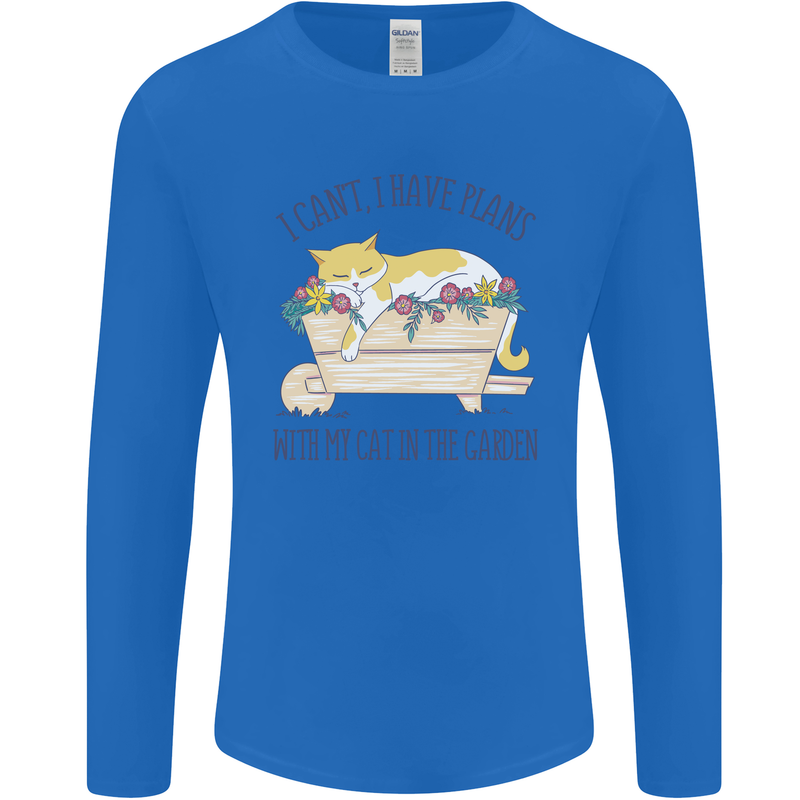 Plans With My Cat in the Garden Gardener Mens Long Sleeve T-Shirt Royal Blue