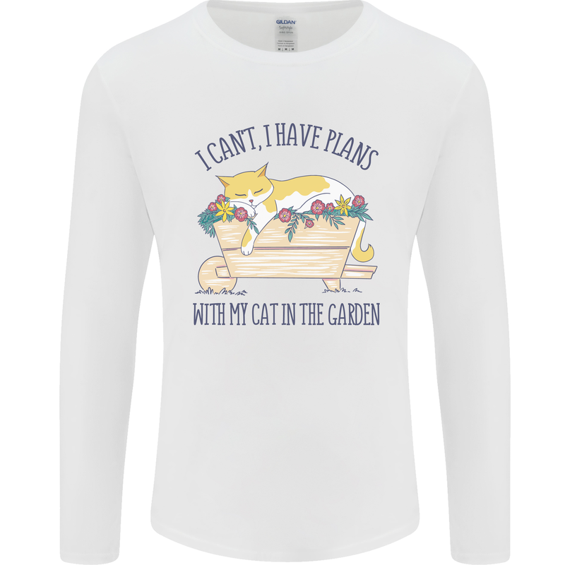 Plans With My Cat in the Garden Gardener Mens Long Sleeve T-Shirt White