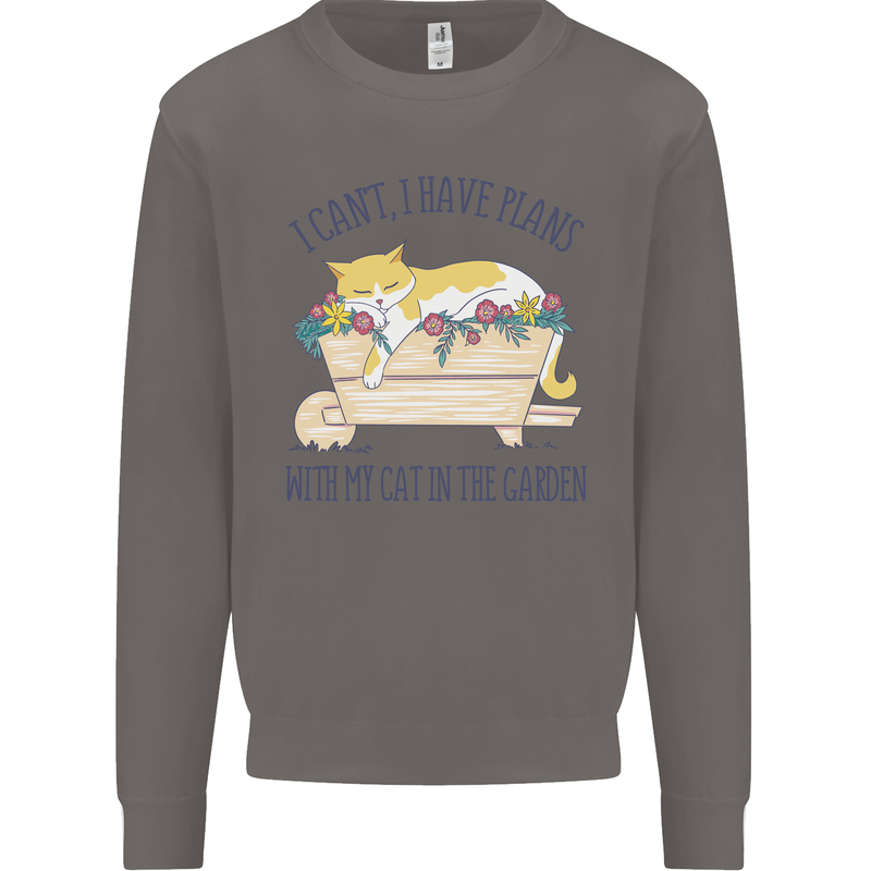 Plans With My Cat in the Garden Gardener Mens Sweatshirt Jumper Charcoal