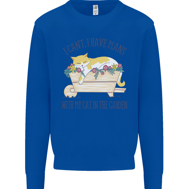 Plans With My Cat in the Garden Gardener Mens Sweatshirt Jumper Royal Blue