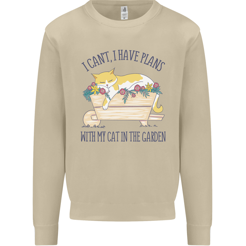 Plans With My Cat in the Garden Gardener Mens Sweatshirt Jumper Sand