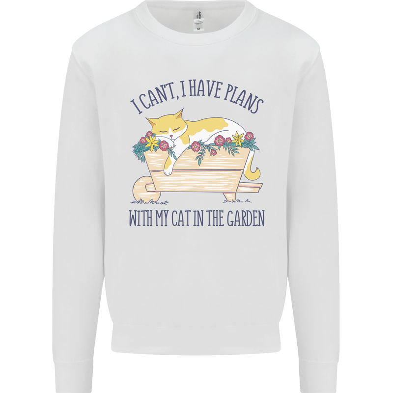 Plans With My Cat in the Garden Gardener Mens Sweatshirt Jumper White