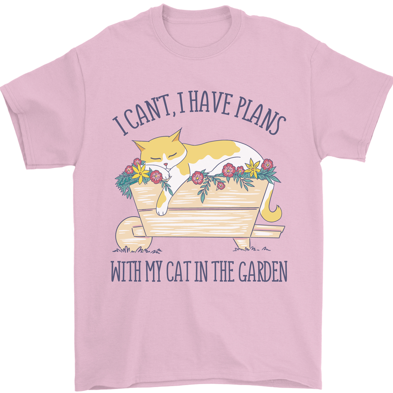 Plans With My Cat in the Garden Gardener Mens T-Shirt 100% Cotton Light Pink