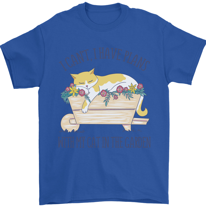 Plans With My Cat in the Garden Gardener Mens T-Shirt 100% Cotton Royal Blue