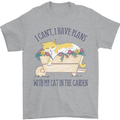 Plans With My Cat in the Garden Gardener Mens T-Shirt 100% Cotton Sports Grey
