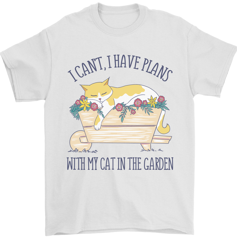 Plans With My Cat in the Garden Gardener Mens T-Shirt 100% Cotton White