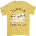 Plans With My Cat in the Garden Gardener Mens T-Shirt 100% Cotton Yellow