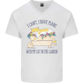 Plans With My Cat in the Garden Gardener Mens V-Neck Cotton T-Shirt White