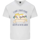 Plans With My Cat in the Garden Gardener Mens V-Neck Cotton T-Shirt White