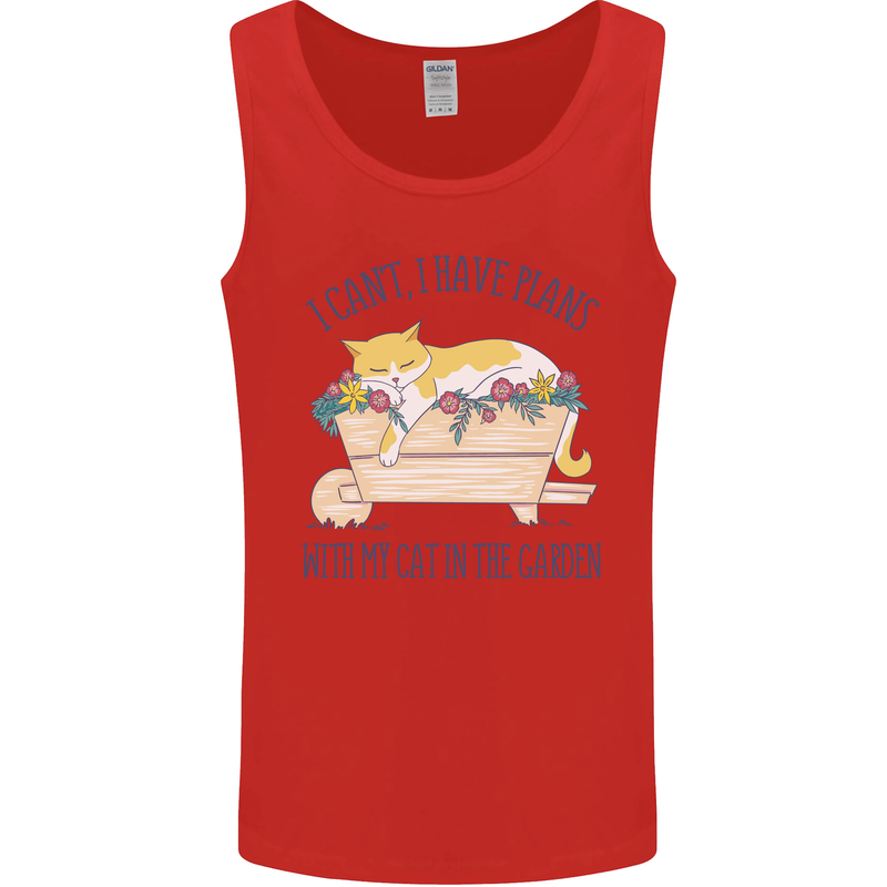 Plans With My Cat in the Garden Gardener Mens Vest Tank Top Red