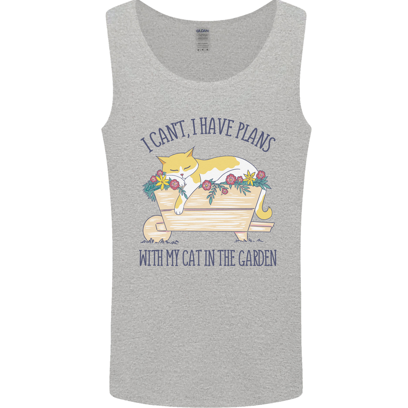 Plans With My Cat in the Garden Gardener Mens Vest Tank Top Sports Grey