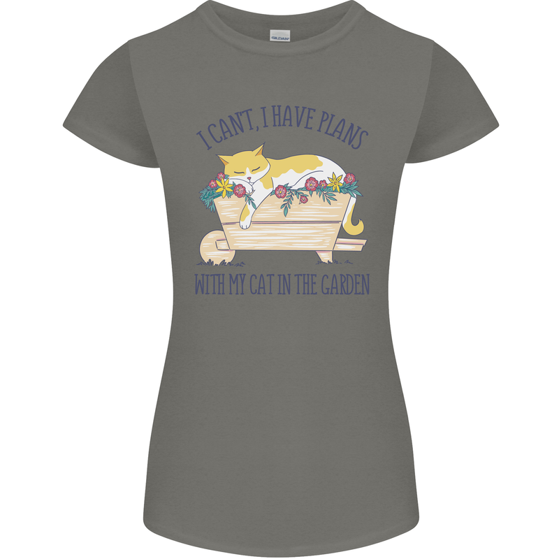 Plans With My Cat in the Garden Gardener Womens Petite Cut T-Shirt Charcoal