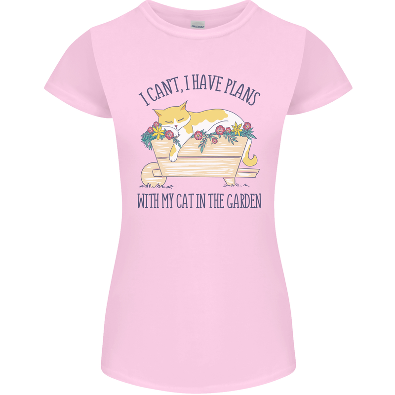 Plans With My Cat in the Garden Gardener Womens Petite Cut T-Shirt Light Pink