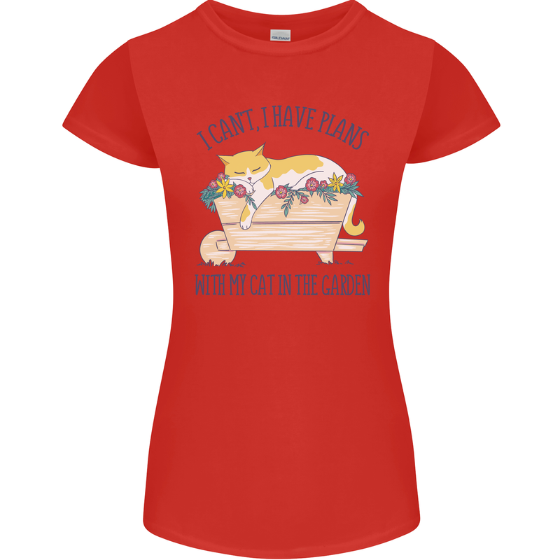 Plans With My Cat in the Garden Gardener Womens Petite Cut T-Shirt Red
