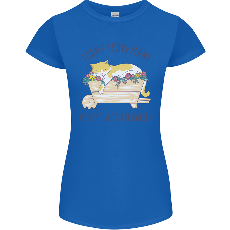 Plans With My Cat in the Garden Gardener Womens Petite Cut T-Shirt Royal Blue