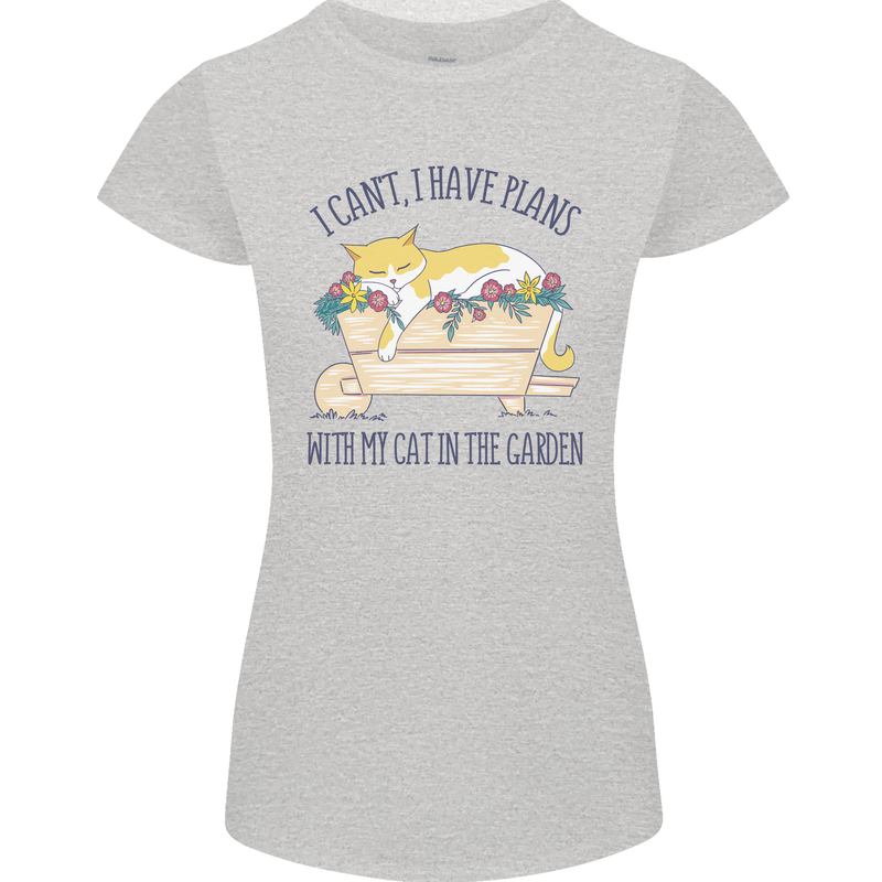 Plans With My Cat in the Garden Gardener Womens Petite Cut T-Shirt Sports Grey