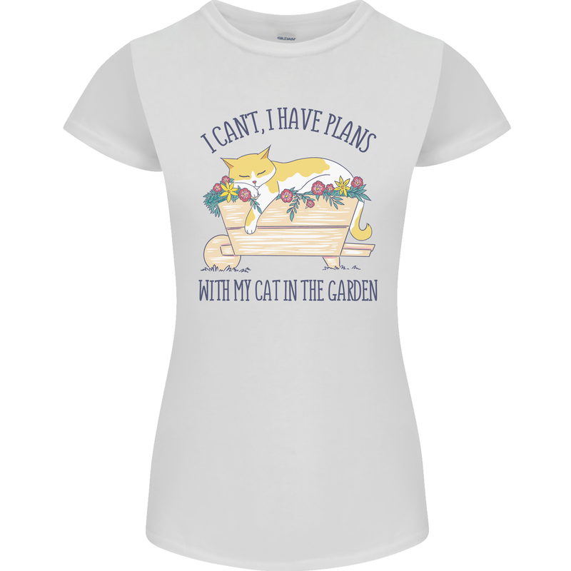 Plans With My Cat in the Garden Gardener Womens Petite Cut T-Shirt White